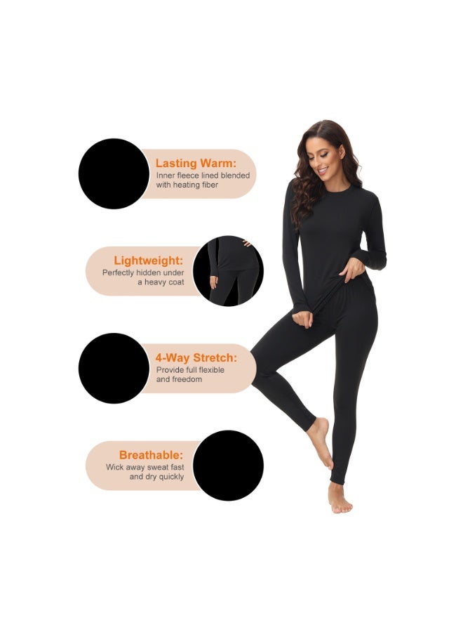 Wsstacxy Women Thermal Underwear Set Thermal Wear for Women Fleece Lined Thermal Set Winter Underwear Long Sleeve Thermal Base Layer Set - Image 3
