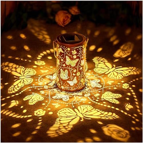 EZTZEN Butterfly Solar Lanterns Outdoor Waterproof Hanging Solar Lights Butterfly Gifts for Women Men Metal Decorative LED Lanterns for Garden DecorYardPatioLawnTabletopPathway - Image 1