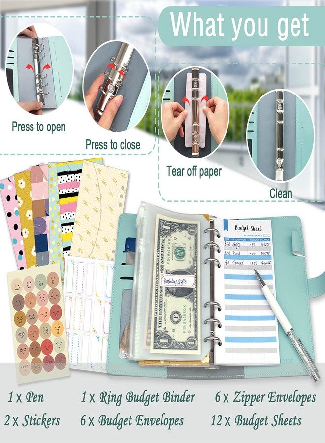 GINMLYDA Budget Binder With Zipper Envelopes, Cash Envelopes for Budgeting Money Saving Binder With Budget Sheets, Zipper PVC Pockets, Cash Envelopes, Stickers & Pen, Money Binder Organizer for Cash - Image 2