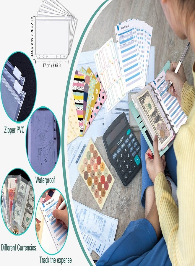 GINMLYDA Budget Binder With Zipper Envelopes, Cash Envelopes for Budgeting Money Saving Binder With Budget Sheets, Zipper PVC Pockets, Cash Envelopes, Stickers & Pen, Money Binder Organizer for Cash - Image 5