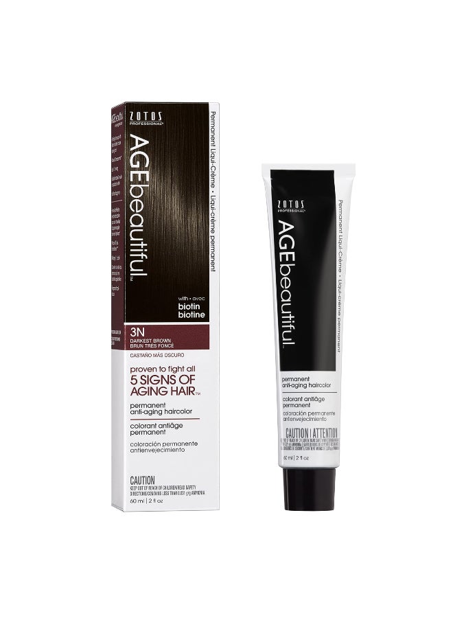 AGE beautiful Permanent Hair Color Dye Liqui Creme 100 Gray Coverage AntiAging Haircolor Biotin for Thicker Fuller Hair Professional Salon Coloring 3N Darkest Brown - Image 3