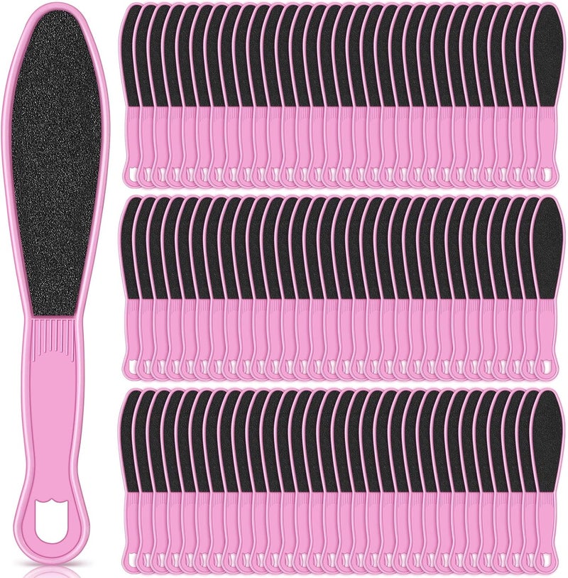 100 Pcs Pedicure Foot File Double Sided Callus Remover Sandpaper Foot Heel Rasp Tool for Dead Skin Foot Sander Foot Scraper Scrubber with Plastic Handle for Feet Spa Pink