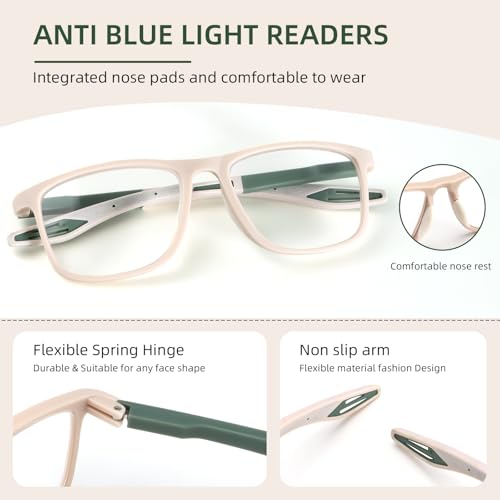 BLOEXCLU 4 Pack Progressive Multifocus Reading Glasses for Men Women TR90 Sports Style Anti-Blue Light Computer Readers (Mixed Color, 1.5, x) - Image 3