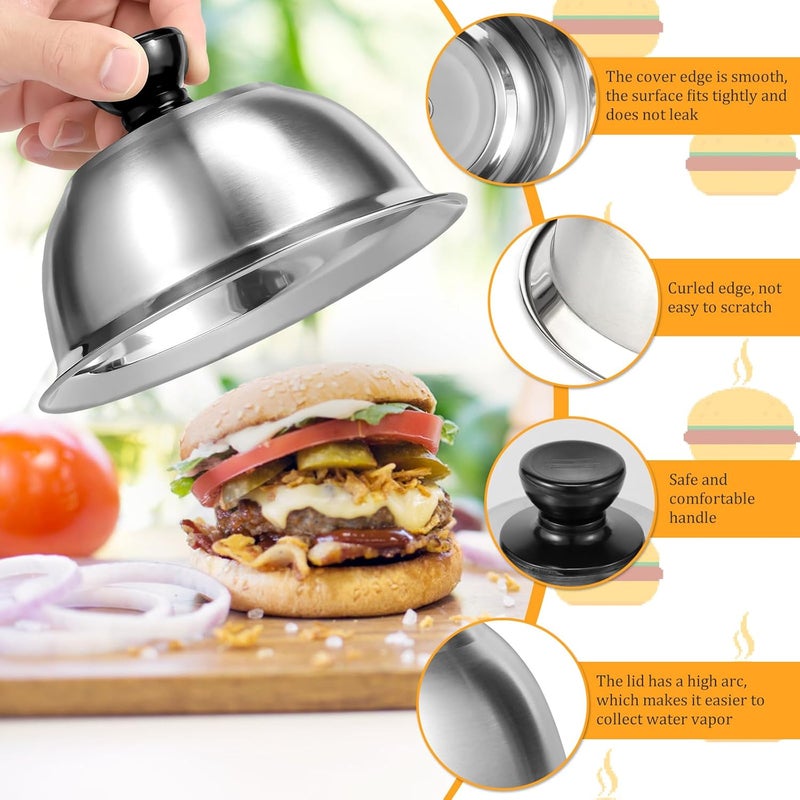 windforgecraft 4 Pcs Burger Covers Cheese Melting Dome Lid Stainless Steel Burger Cover Durable Stainless Steel Basting Steaming Cover Burger Bell for BBQ Kitchen Steak Cheese Grill & Teppanyaki - Image 4