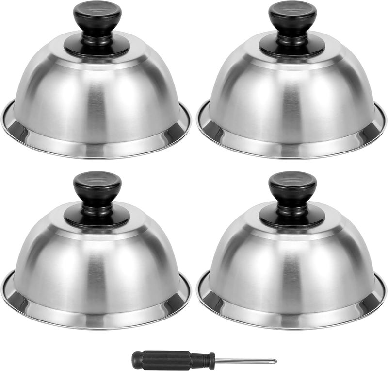 windforgecraft 4 Pcs Burger Covers Cheese Melting Dome Lid Stainless Steel Burger Cover Durable Stainless Steel Basting Steaming Cover Burger Bell for BBQ Kitchen Steak Cheese Grill & Teppanyaki - Image 1