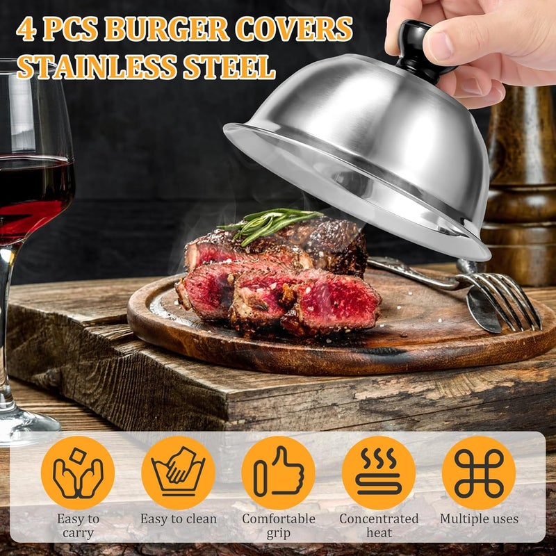 windforgecraft 4 Pcs Burger Covers Cheese Melting Dome Lid Stainless Steel Burger Cover Durable Stainless Steel Basting Steaming Cover Burger Bell for BBQ Kitchen Steak Cheese Grill & Teppanyaki - Image 2
