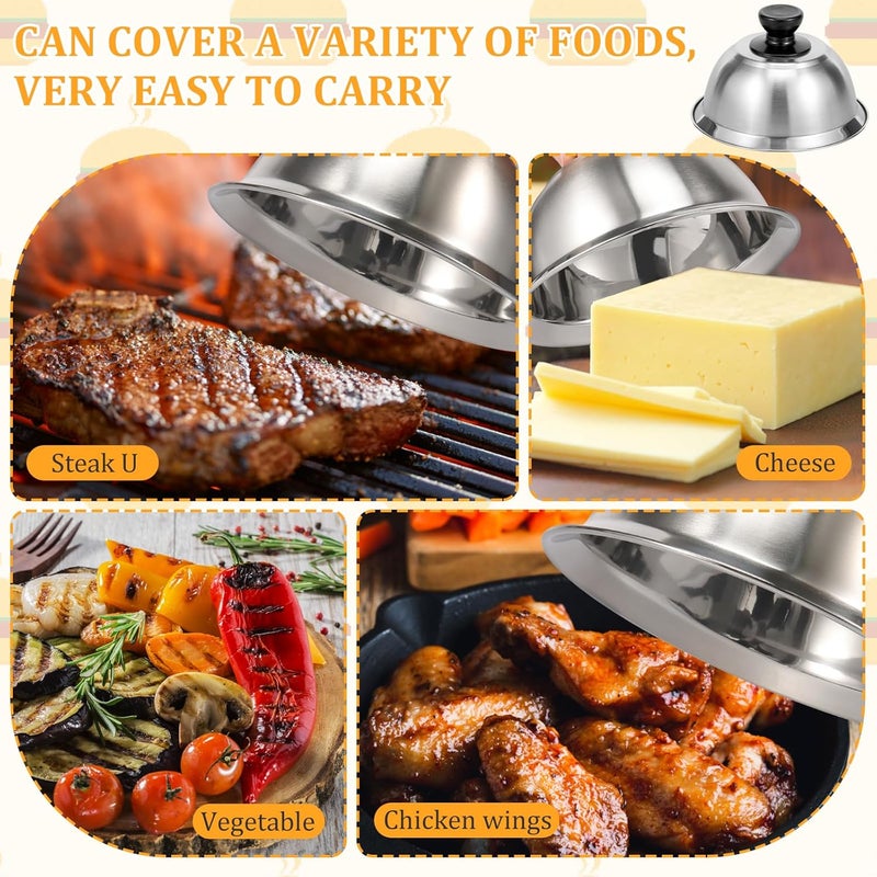 windforgecraft 4 Pcs Burger Covers Cheese Melting Dome Lid Stainless Steel Burger Cover Durable Stainless Steel Basting Steaming Cover Burger Bell for BBQ Kitchen Steak Cheese Grill & Teppanyaki - Image 5