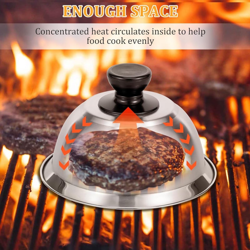 windforgecraft 4 Pcs Burger Covers Cheese Melting Dome Lid Stainless Steel Burger Cover Durable Stainless Steel Basting Steaming Cover Burger Bell for BBQ Kitchen Steak Cheese Grill & Teppanyaki - Image 3
