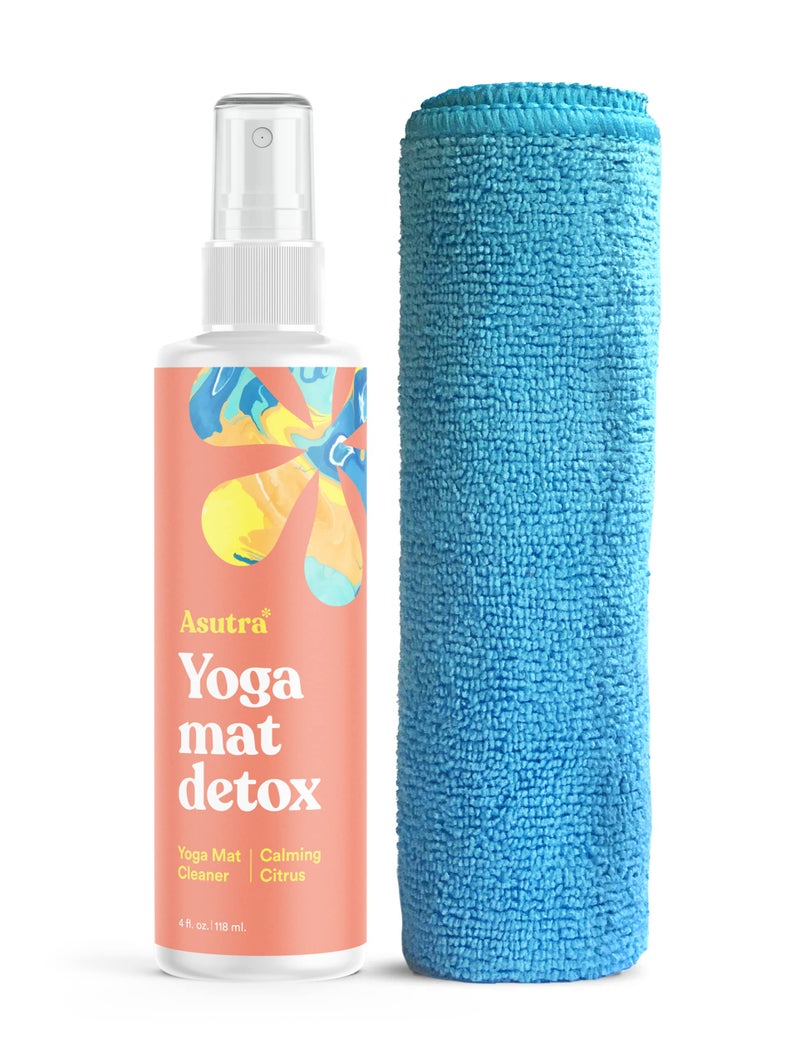 ASUTRA Yoga Mat Cleaner Spray (Calming Citrus), 4 fl oz - No Slippery Residue, Organic Essential Oils, Deep-Cleansing for Fitness Gear & Gym Equipment, Microfiber Towel Included - Image 1