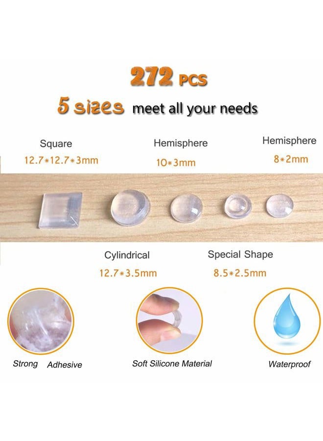 Rui Cabinet Door Bumpers Clear Self Adhesive Noise Dampening Bumper Pads 272Pcs Silicone Rubber Bumpers for Drawers Picture Frames Cutting Board and Furniture Surface Protection 5 Sizes Pack - Image 2