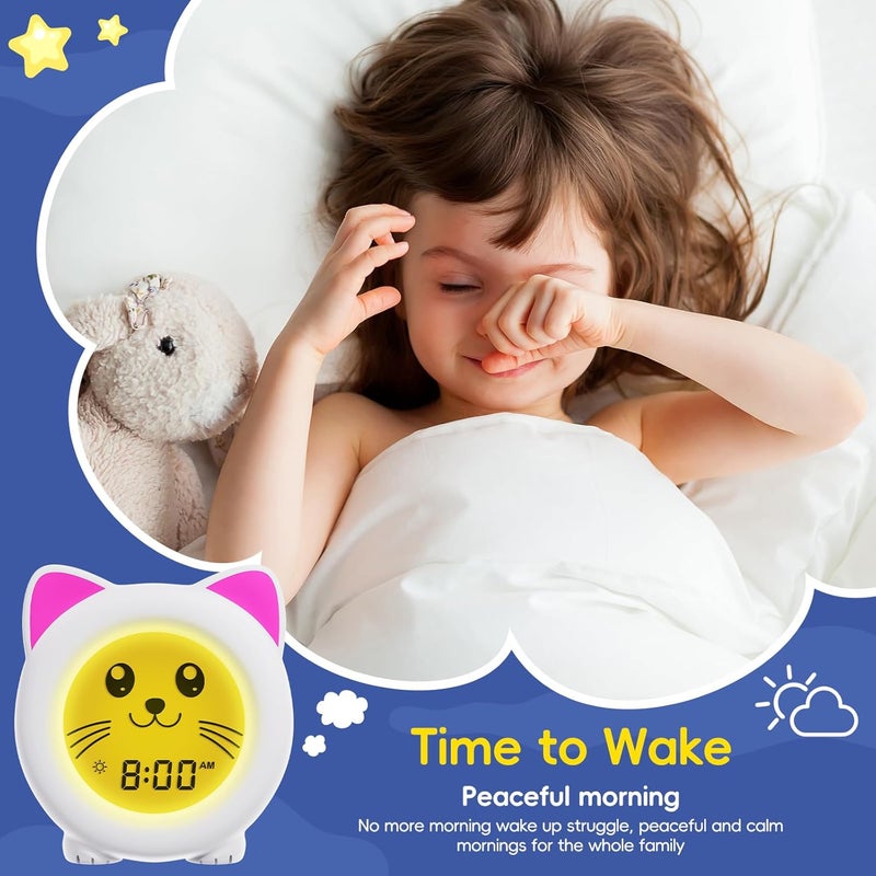 BH Sleep Trainer Clock for Toddler - Ok to Wake Clock, USB Rechargeable Cat Kids Alarm Clock, Drop Proof, Night Light, Science-Backed Lighting for Peaceful Sleep and Ready to Rise Mornings - Kitty - Image 3