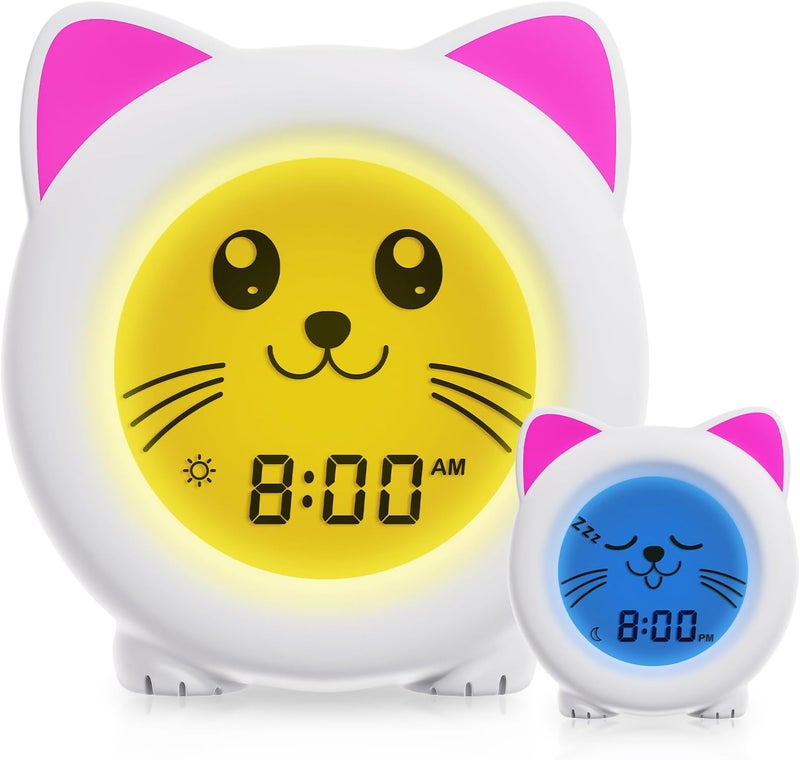 BH Sleep Trainer Clock for Toddler - Ok to Wake Clock, USB Rechargeable Cat Kids Alarm Clock, Drop Proof, Night Light, Science-Backed Lighting for Peaceful Sleep and Ready to Rise Mornings - Kitty - Image 1