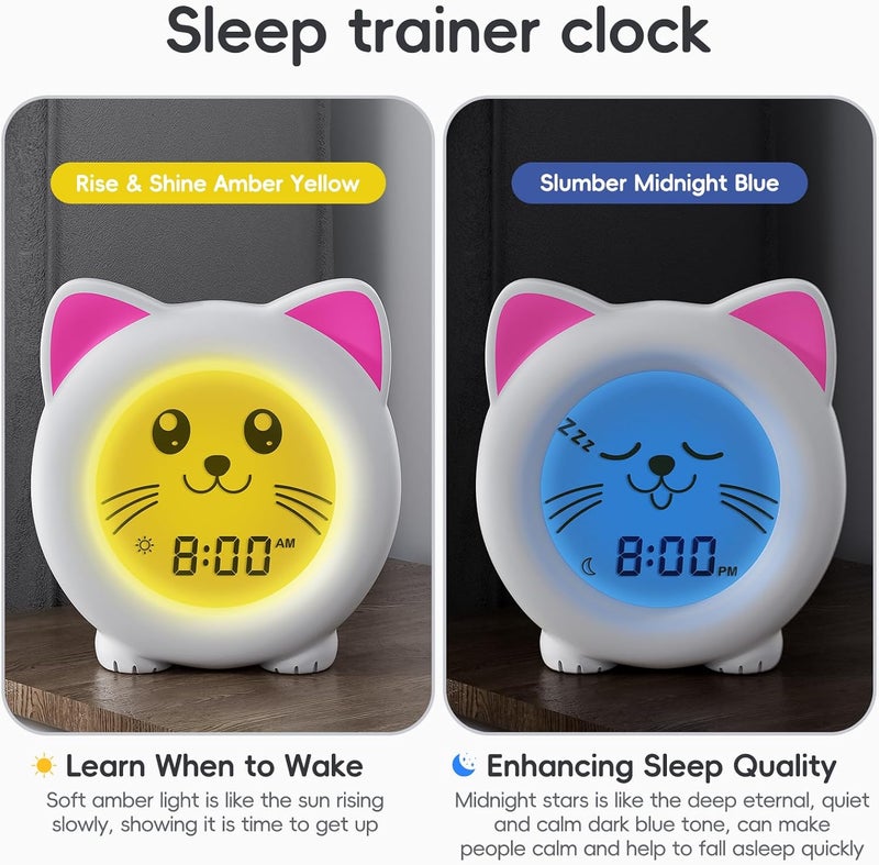 BH Sleep Trainer Clock for Toddler - Ok to Wake Clock, USB Rechargeable Cat Kids Alarm Clock, Drop Proof, Night Light, Science-Backed Lighting for Peaceful Sleep and Ready to Rise Mornings - Kitty - Image 4