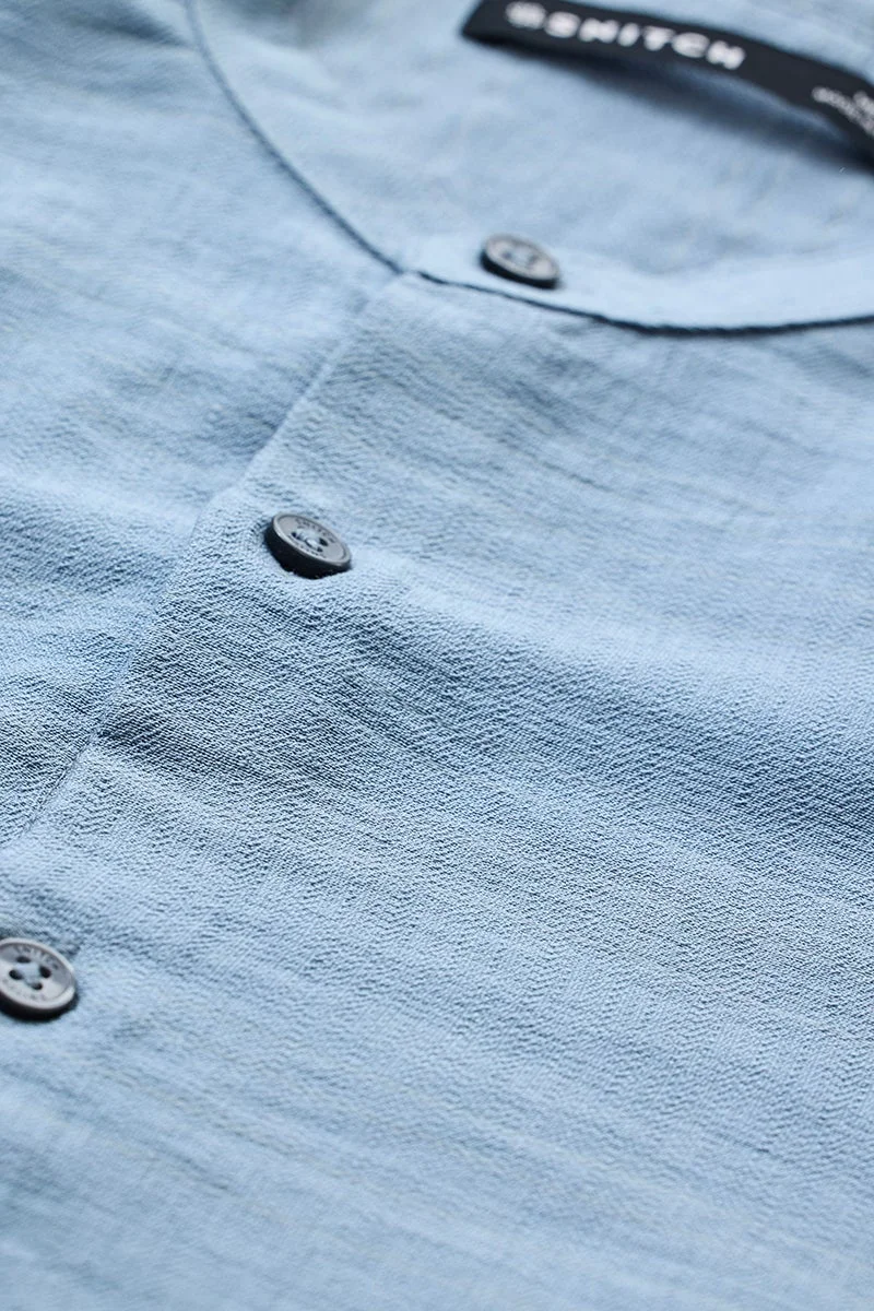 SNITCH Light Blue Textured Long Sleeve Slim Fit Shirt