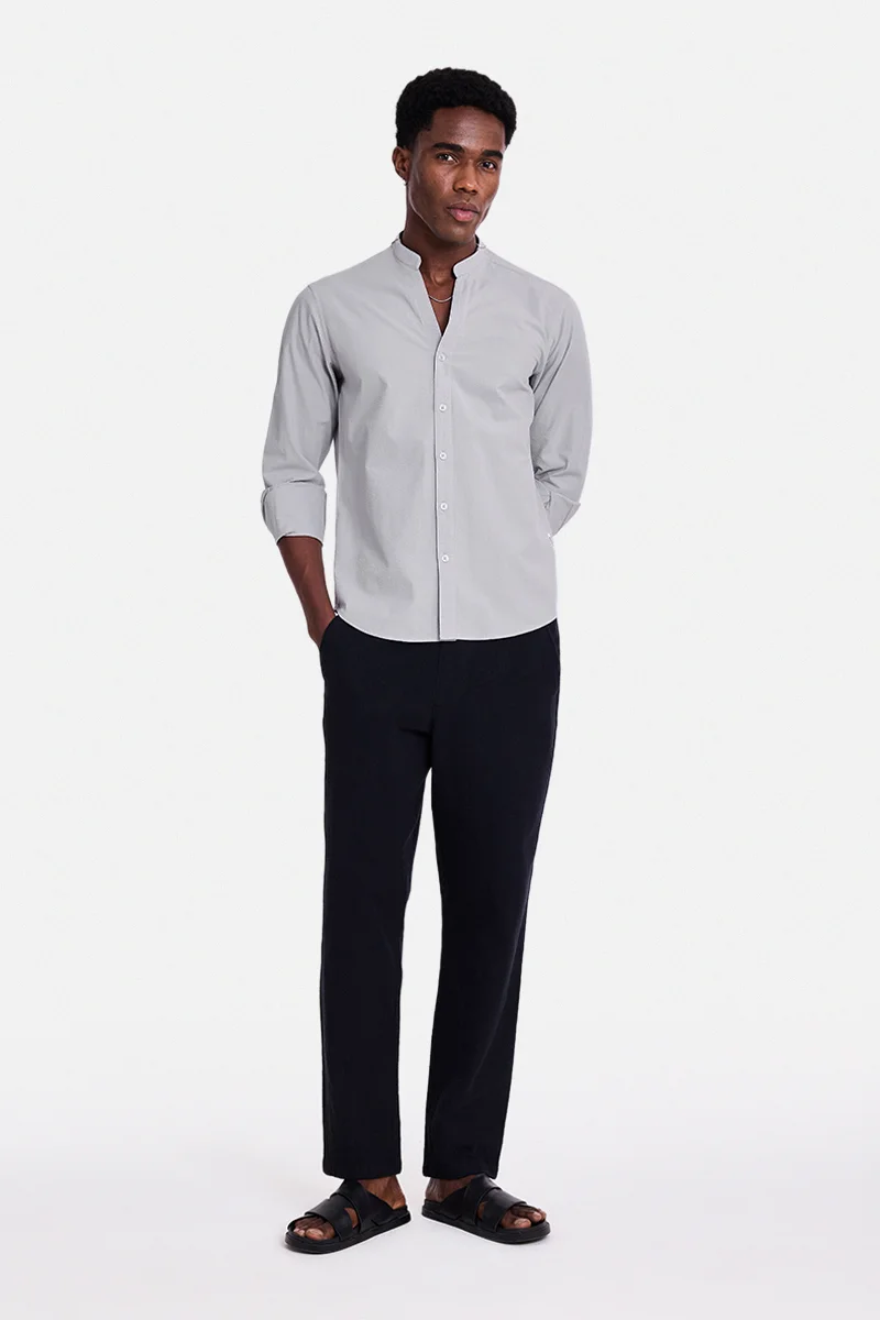 SNITCH Light Grey Textured Long Sleeve Slim Fit Shirt
