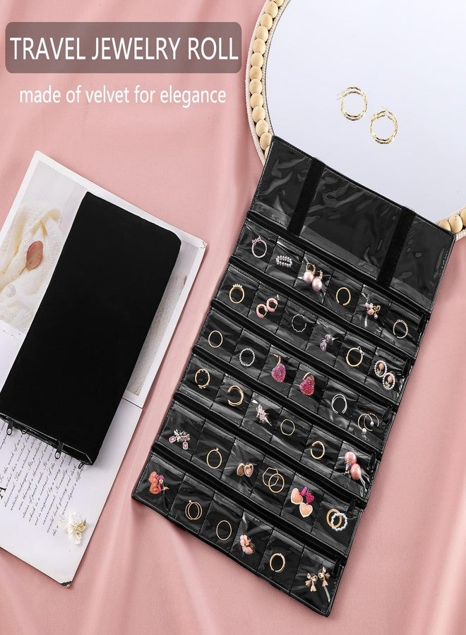 TEMUORG Travel Jewelry Organizer Foldable Jewelries Rolls Makeup Cosmetics Storage Bag for Earrings Rings Necklaces Bracelets with Zippered Pockets (36 Pockets) - Image 2