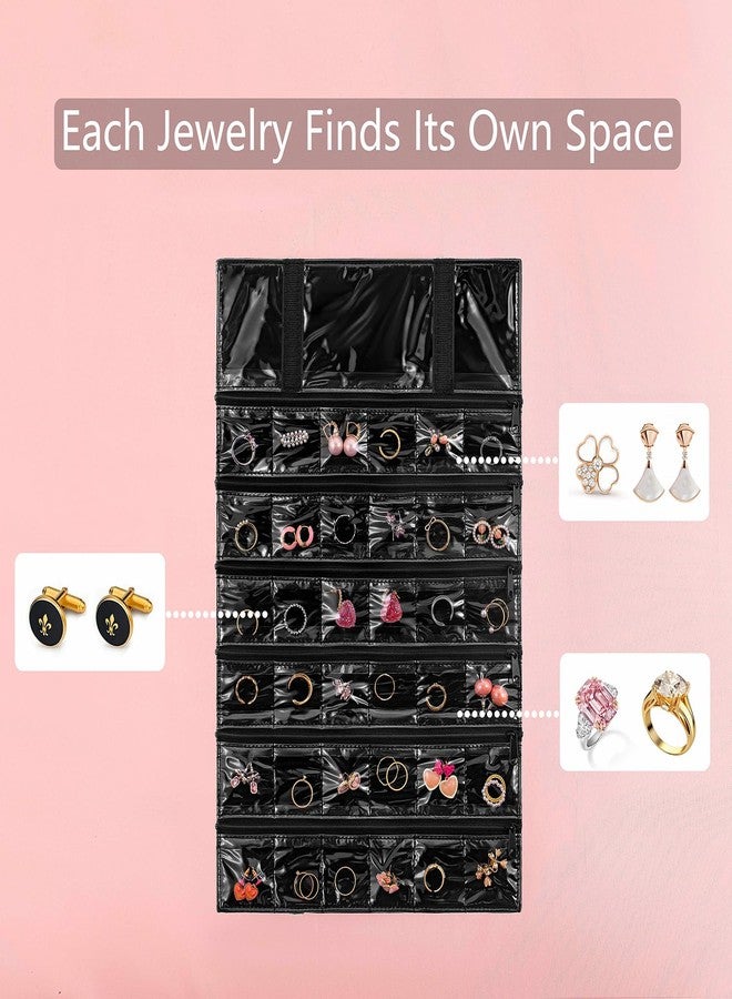 TEMUORG Travel Jewelry Organizer Foldable Jewelries Rolls Makeup Cosmetics Storage Bag for Earrings Rings Necklaces Bracelets with Zippered Pockets (36 Pockets) - Image 3
