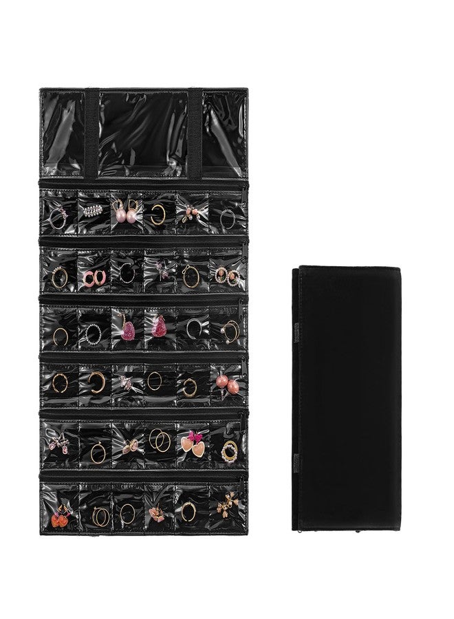 TEMUORG Travel Jewelry Organizer Foldable Jewelries Rolls Makeup Cosmetics Storage Bag for Earrings Rings Necklaces Bracelets with Zippered Pockets (36 Pockets) - Image 1