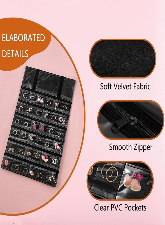TEMUORG Travel Jewelry Organizer Foldable Jewelries Rolls Makeup Cosmetics Storage Bag for Earrings Rings Necklaces Bracelets with Zippered Pockets (36 Pockets) - Image 4