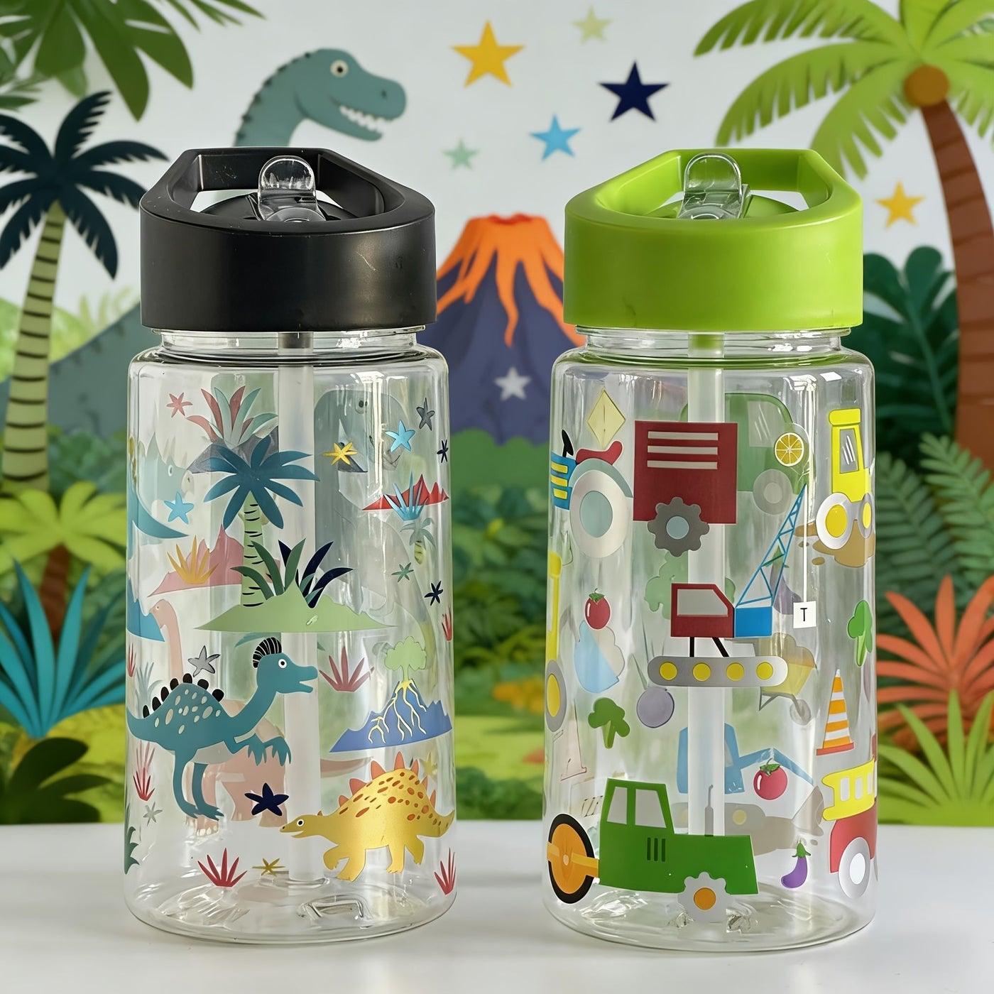 High Cartoon Animal Pattern Straw Cup Blue Little Bear Flying Cute Water Bottle For Outdoor Camping Picnics Portable Hydration Cup