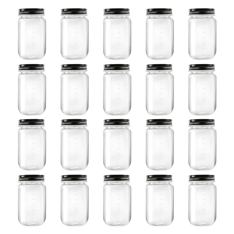 Novelinks 16 Ounce Clear Plastic Jars With Black Lids  Refillable Round Containers for Kitchen  Household Storage  BPA Free 20 Pack