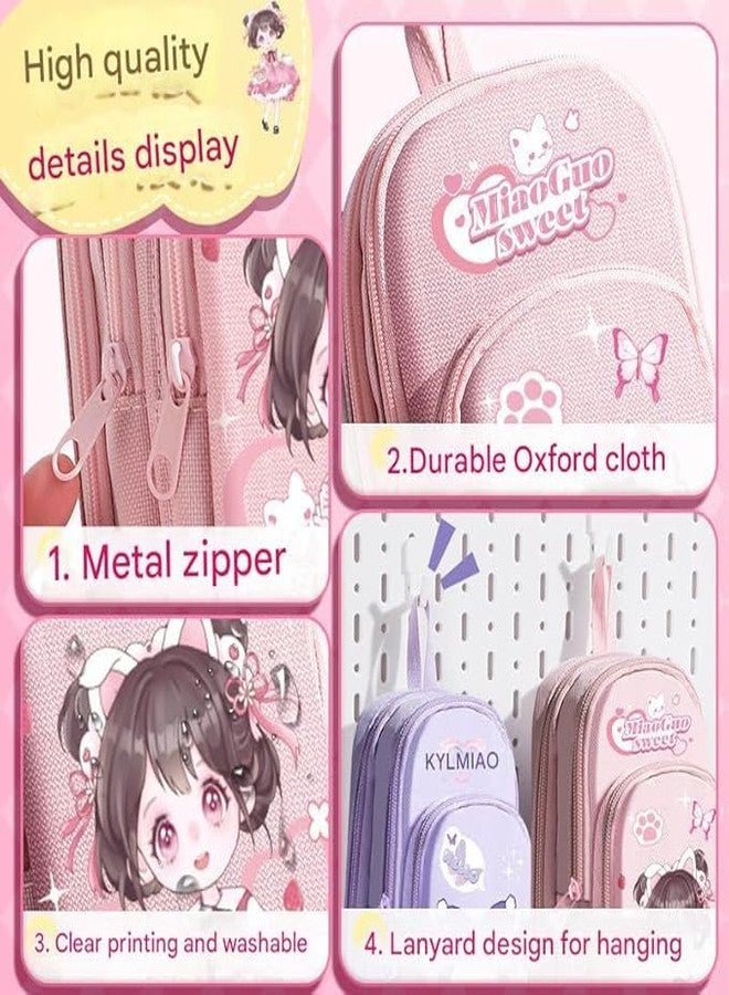 TEMSON Large Capacity Pencil Case - 3 Compartment Standing Pencil Case, Cute Cartoon Multifunctional Stationery Organizer Pencil Pouch for Office College School (CK161) (Girl - Pink) - Image 5