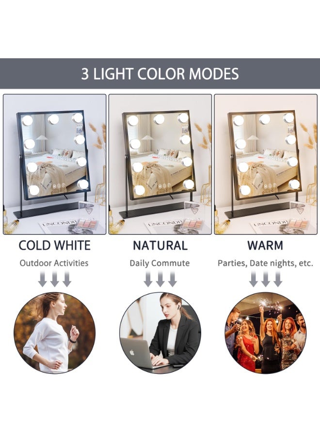 Hollywood Lighted Makeup Vanity Mirror with Smart Touch Control, 3-Color Dimmable Light,  360° Rotation - Black - Image 3