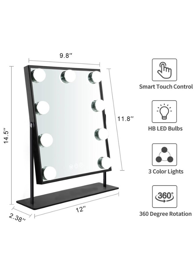 Hollywood Lighted Makeup Vanity Mirror with Smart Touch Control, 3-Color Dimmable Light,  360° Rotation - Black - Image 2