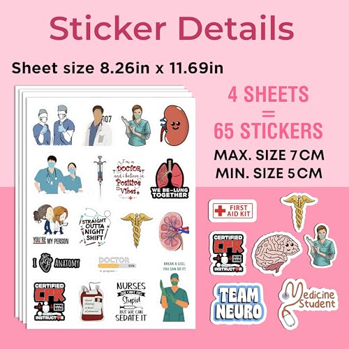 True Flair Trueflair Doctor Vinyl Stickers Pack of 65, Random Designs, for Laptop, Journal, Bike Helmet, Diary, Guitar, Mobile, Waterproof, Self-Adhesive (Doctor) - Image 5