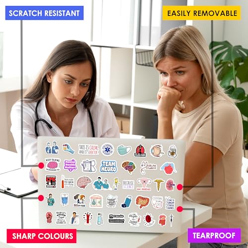True Flair Trueflair Doctor Vinyl Stickers Pack of 65, Random Designs, for Laptop, Journal, Bike Helmet, Diary, Guitar, Mobile, Waterproof, Self-Adhesive (Doctor) - Image 4
