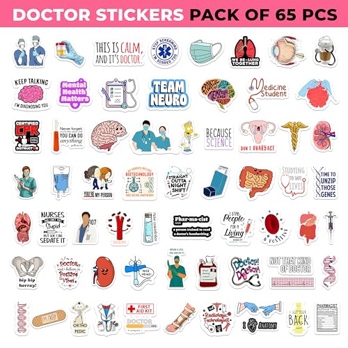 True Flair Trueflair Doctor Vinyl Stickers Pack of 65, Random Designs, for Laptop, Journal, Bike Helmet, Diary, Guitar, Mobile, Waterproof, Self-Adhesive (Doctor) - Image 3