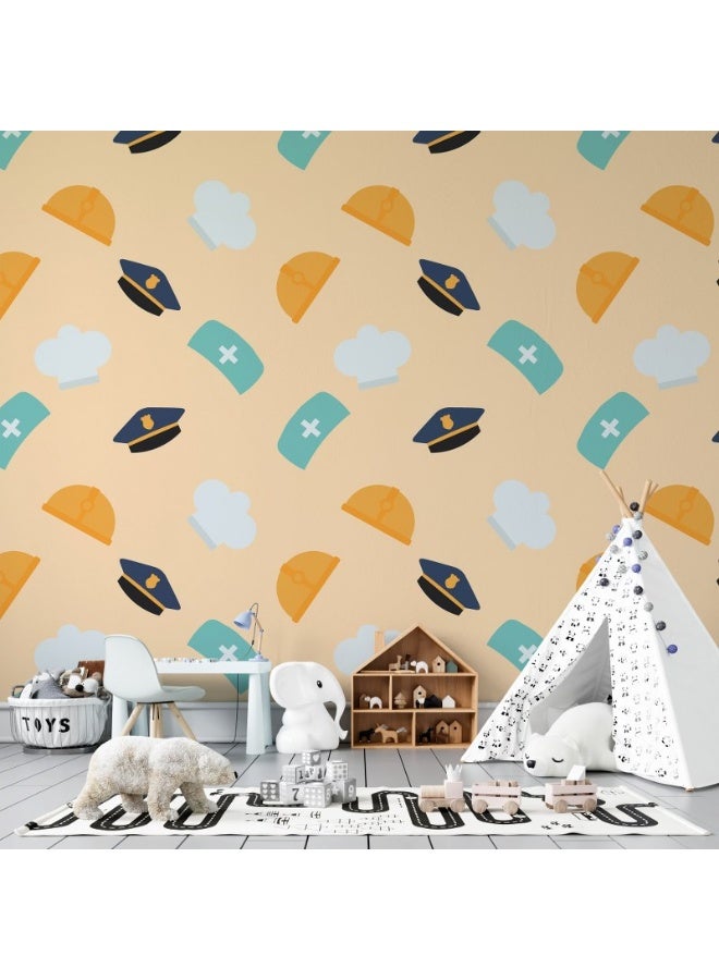 Home Gallery Set Of Hat Icons Of Various Professions Careers Fabric Wallpaper Covers An Area ​​Up To 4.2Mx3M With Adhesive  And Smoothing Tool - Image 1