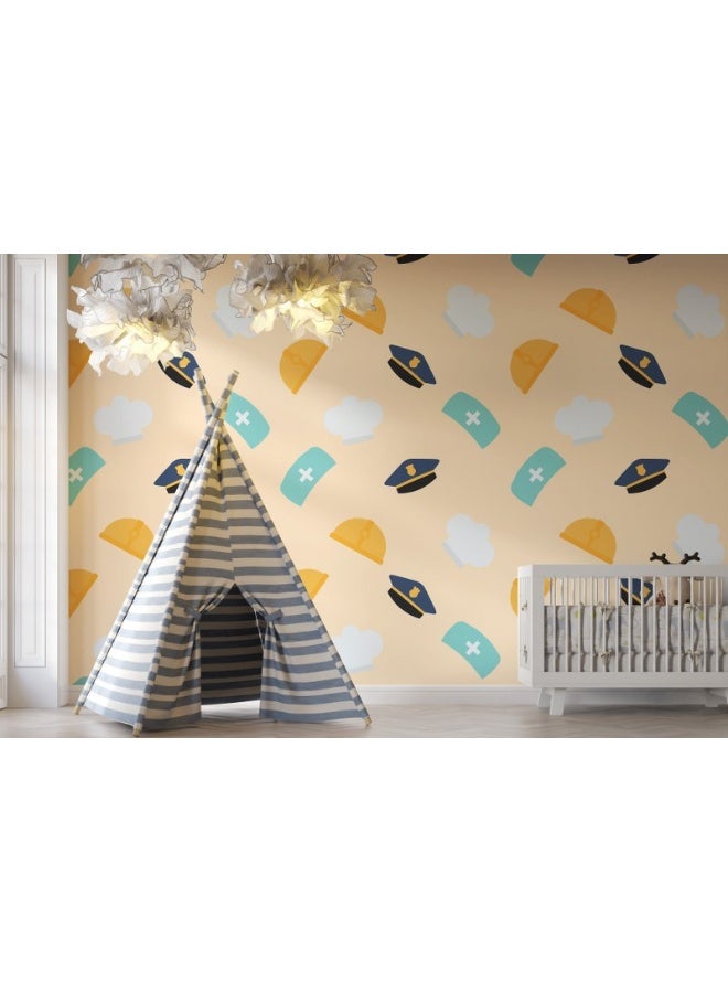 Home Gallery Set Of Hat Icons Of Various Professions Careers Fabric Wallpaper Covers An Area ​​Up To 4.2Mx3M With Adhesive  And Smoothing Tool - Image 3