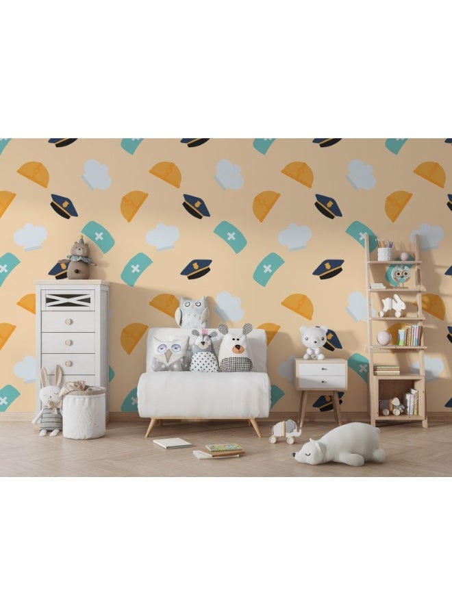 Home Gallery Set Of Hat Icons Of Various Professions Careers Fabric Wallpaper Covers An Area ​​Up To 4.2Mx3M With Adhesive  And Smoothing Tool - Image 4