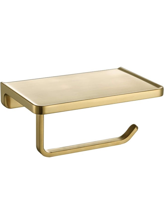 TRUSTMI Toilet Paper Holder with Phone Shelf Bathroom Accessories Tissue Roll Dispenser Storage Wall Mounted Brushed Gold - Image 1