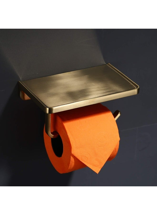 TRUSTMI Toilet Paper Holder with Phone Shelf Bathroom Accessories Tissue Roll Dispenser Storage Wall Mounted Brushed Gold - Image 3
