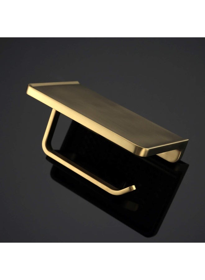 TRUSTMI Toilet Paper Holder with Phone Shelf Bathroom Accessories Tissue Roll Dispenser Storage Wall Mounted Brushed Gold - Image 5