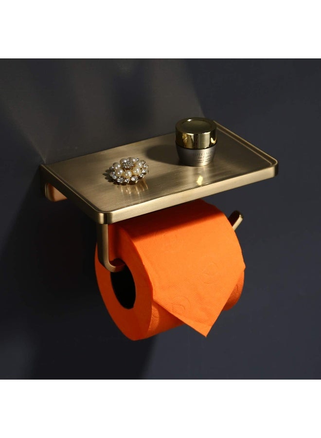 TRUSTMI Toilet Paper Holder with Phone Shelf Bathroom Accessories Tissue Roll Dispenser Storage Wall Mounted Brushed Gold - Image 2