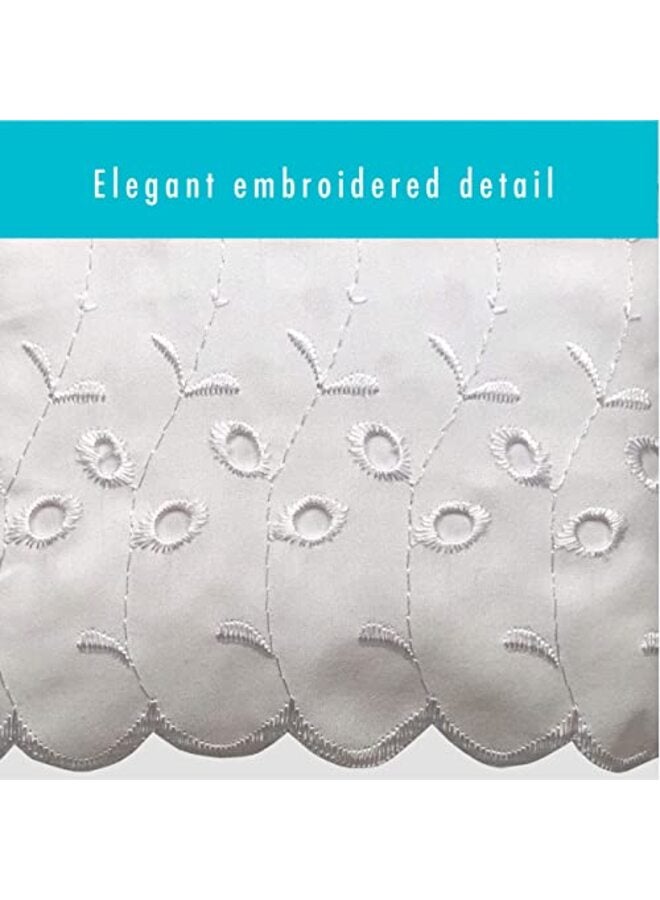 تنورة سرير مكشكشة بفتحات مع كشكشة غبار بتصميم مجمع وتفاصيل مطرزة، مقاس 39×78×14.82 بوصة، مقاس كوين، لون أبيض - Image 2