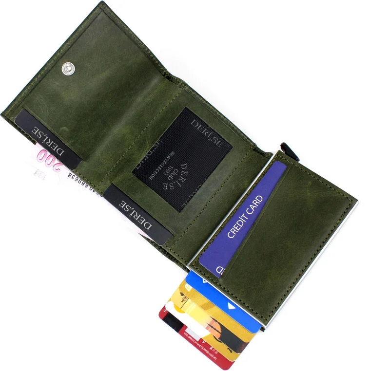 Derise Club Unisex Leather Khaki Color Mechanism Wallet Card Holder