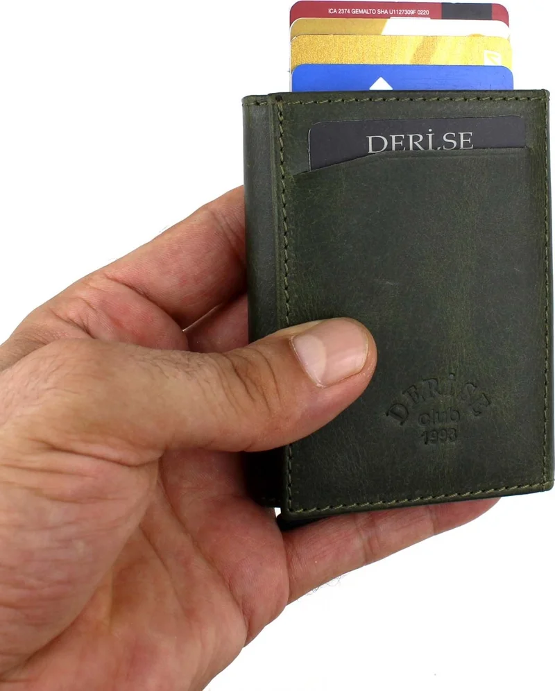 Derise Club Unisex Leather Khaki Color Mechanism Wallet Card Holder