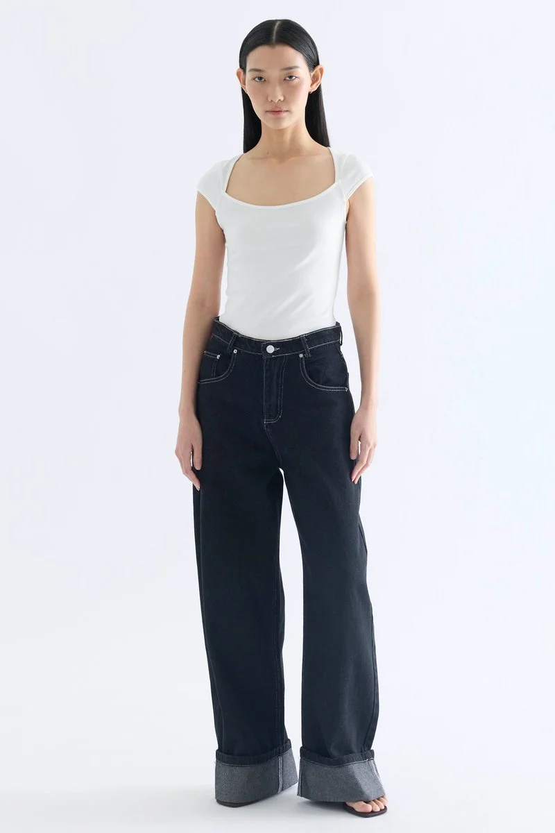 The Editor's Market Hera Mid-Rise Wide Leg Jeans - Blue Denim