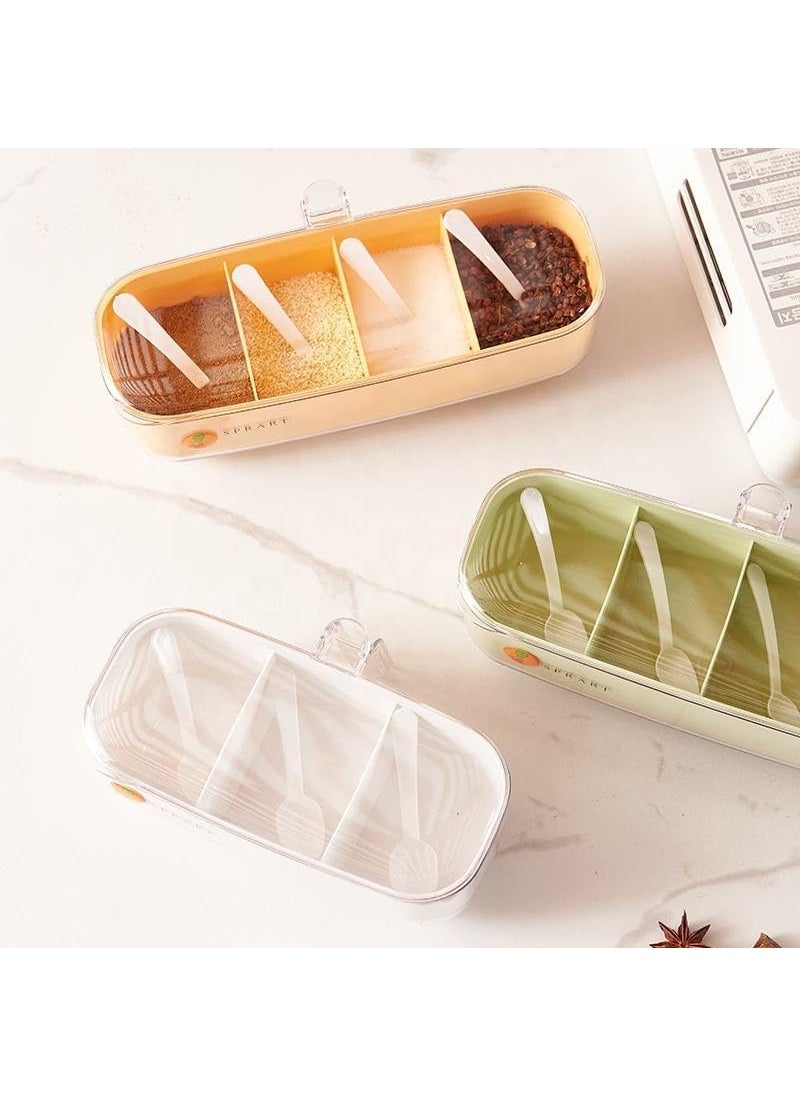 Stavae Stavae Seasoning Box Set 4 Piece Clear Seasoning Rack Spice Pots Salt Sugar Storage Container Condiment Jars for Spice Salt Sugar Kitchen Organization Containers with Cover and Spoon Orange  - Image 3