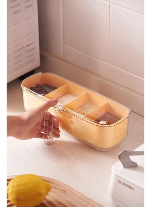 Stavae Stavae Seasoning Box Set 4 Piece Clear Seasoning Rack Spice Pots Salt Sugar Storage Container Condiment Jars for Spice Salt Sugar Kitchen Organization Containers with Cover and Spoon Orange  - Image 2
