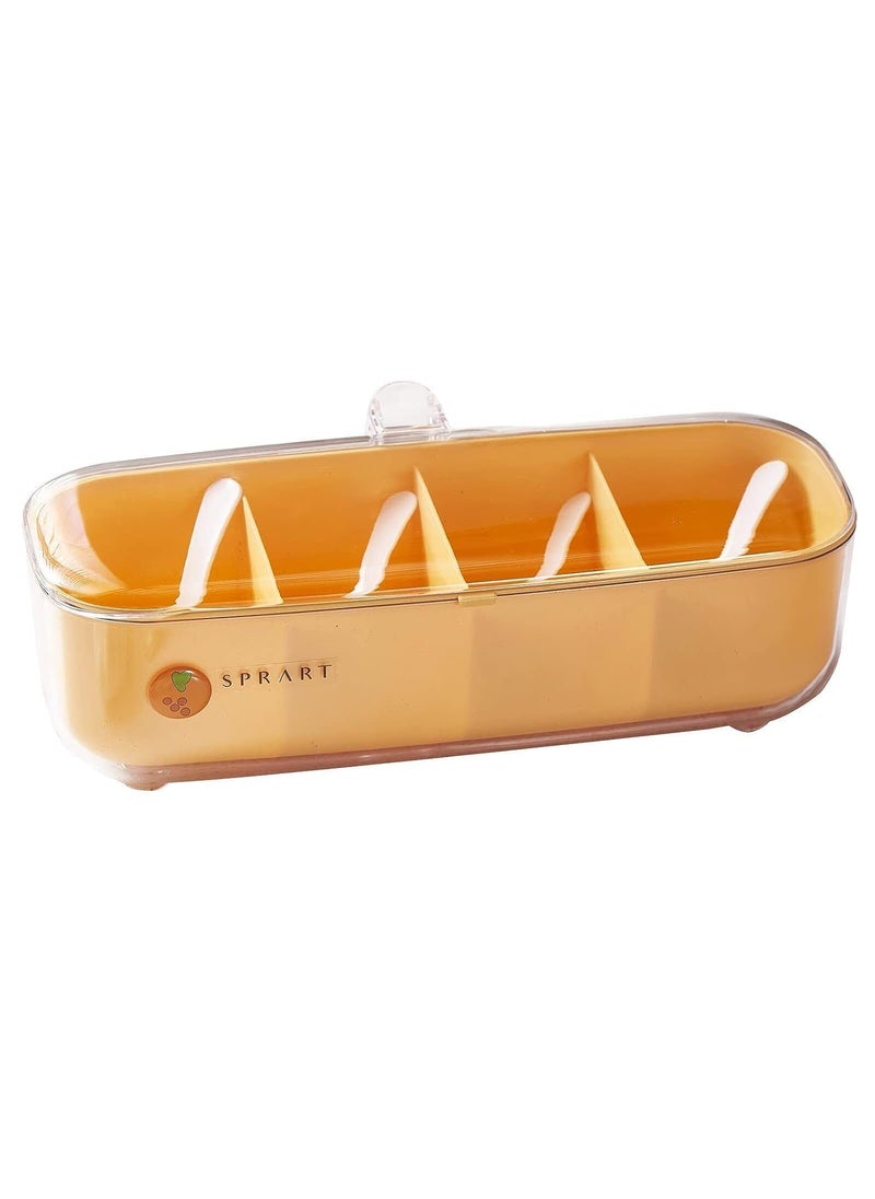 Stavae Stavae Seasoning Box Set 4 Piece Clear Seasoning Rack Spice Pots Salt Sugar Storage Container Condiment Jars for Spice Salt Sugar Kitchen Organization Containers with Cover and Spoon Orange  - Image 1