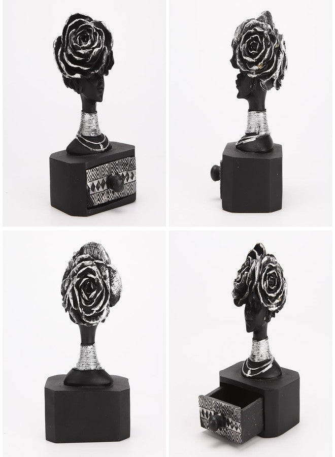 BRABUD Black Woman with Flower Statue Jewelry Box Storage Resin African Lady drawer for Jewelry Ring Watch Home Desk Living Room Bedroom Dresser Decor TQSHBS28 - Image 4