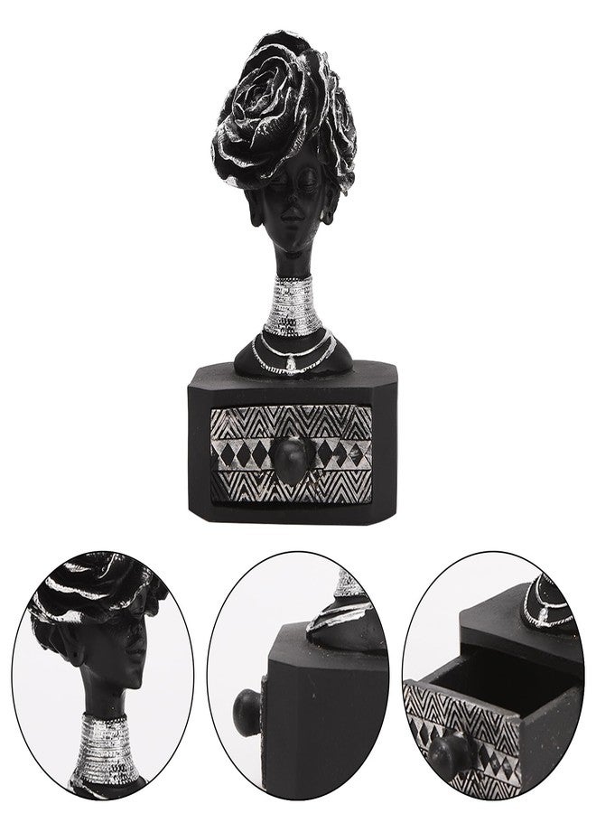 BRABUD Black Woman with Flower Statue Jewelry Box Storage Resin African Lady drawer for Jewelry Ring Watch Home Desk Living Room Bedroom Dresser Decor TQSHBS28 - Image 3