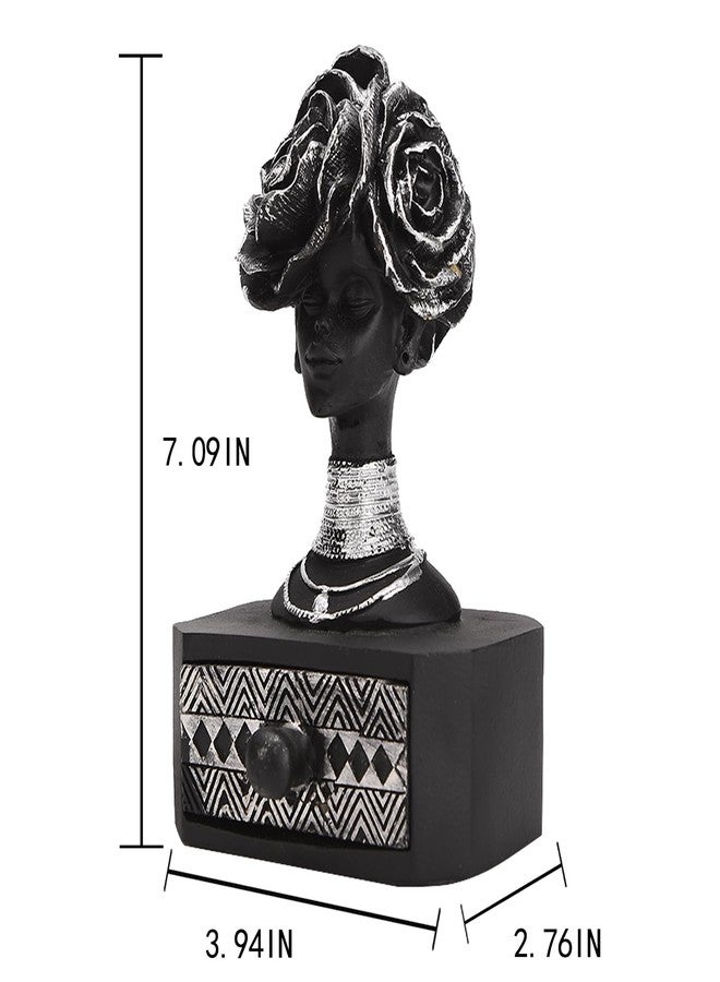 BRABUD Black Woman with Flower Statue Jewelry Box Storage Resin African Lady drawer for Jewelry Ring Watch Home Desk Living Room Bedroom Dresser Decor TQSHBS28 - Image 2