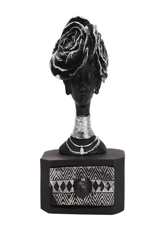 BRABUD Black Woman with Flower Statue Jewelry Box Storage Resin African Lady drawer for Jewelry Ring Watch Home Desk Living Room Bedroom Dresser Decor TQSHBS28 - Image 1