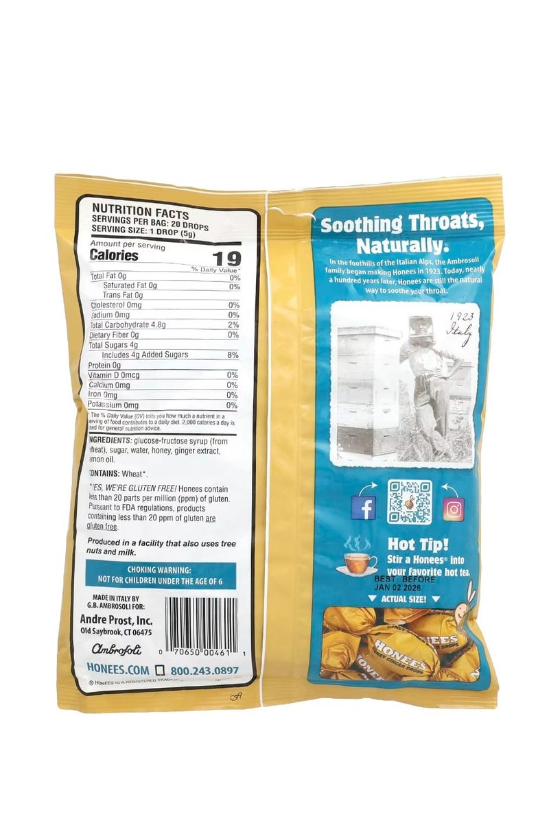 Honees Honey Ginger Drops 20 Pieces 3.5 oz (100 g) - Image 2
